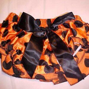 New BABY BLOOMERS Orange Black Ruffle Bow shorts diaper cover Small 6-12 month
